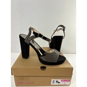 Sugar Prisila High Heel Dress Sandals Black Silver Rhinestone Strappy Size 8 M